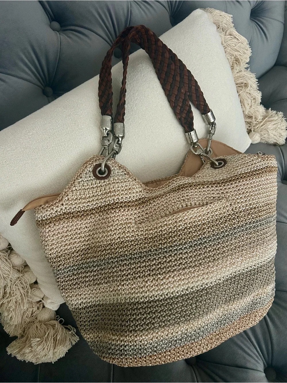 The Sak NEW!!!! Indio Crochet Satchel, Sand Stripe NWOT!!!!!
